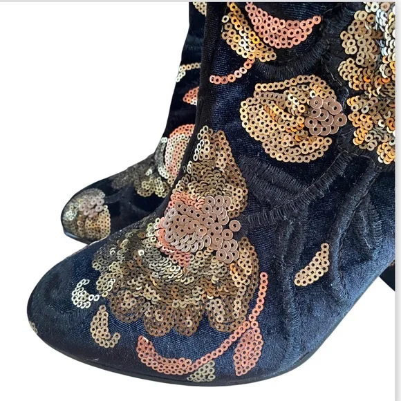 Aldo Velvet Sequin Black Ankle Boots Size 9 - Picture 2 of 11